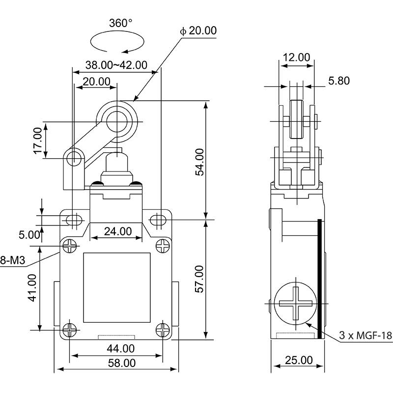 VM121 Limitator de cursa cu rola si tampon, carcasa metalica