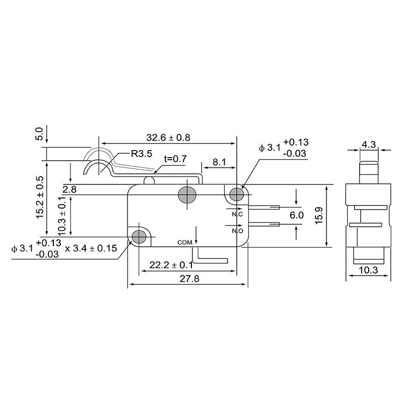 KW3-61 Microintrerupator cu tija curbata si arc