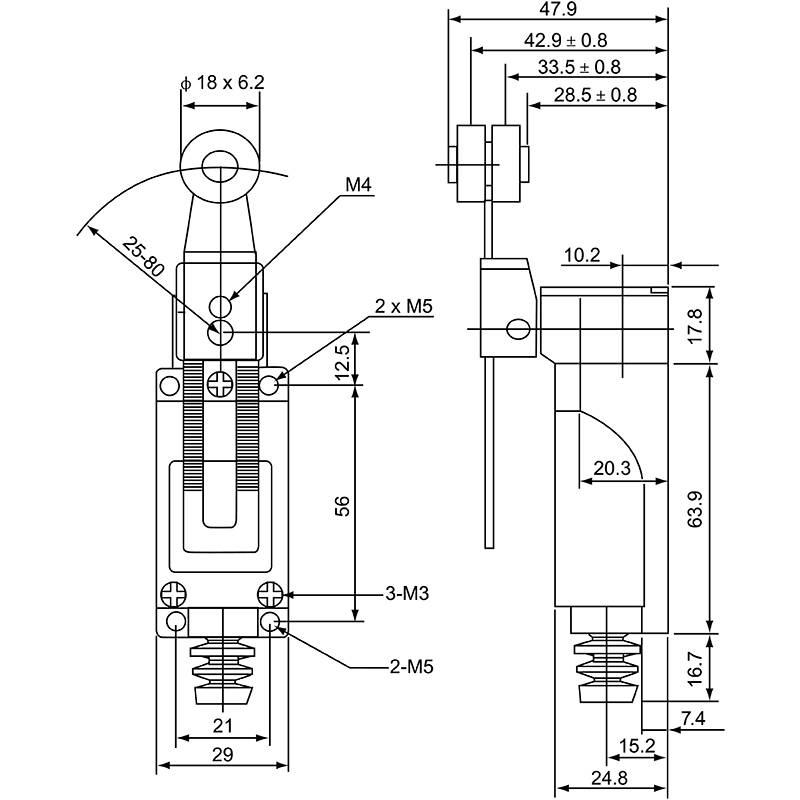 LSME8108 Limitator de cursa cu brat reglabil si rola